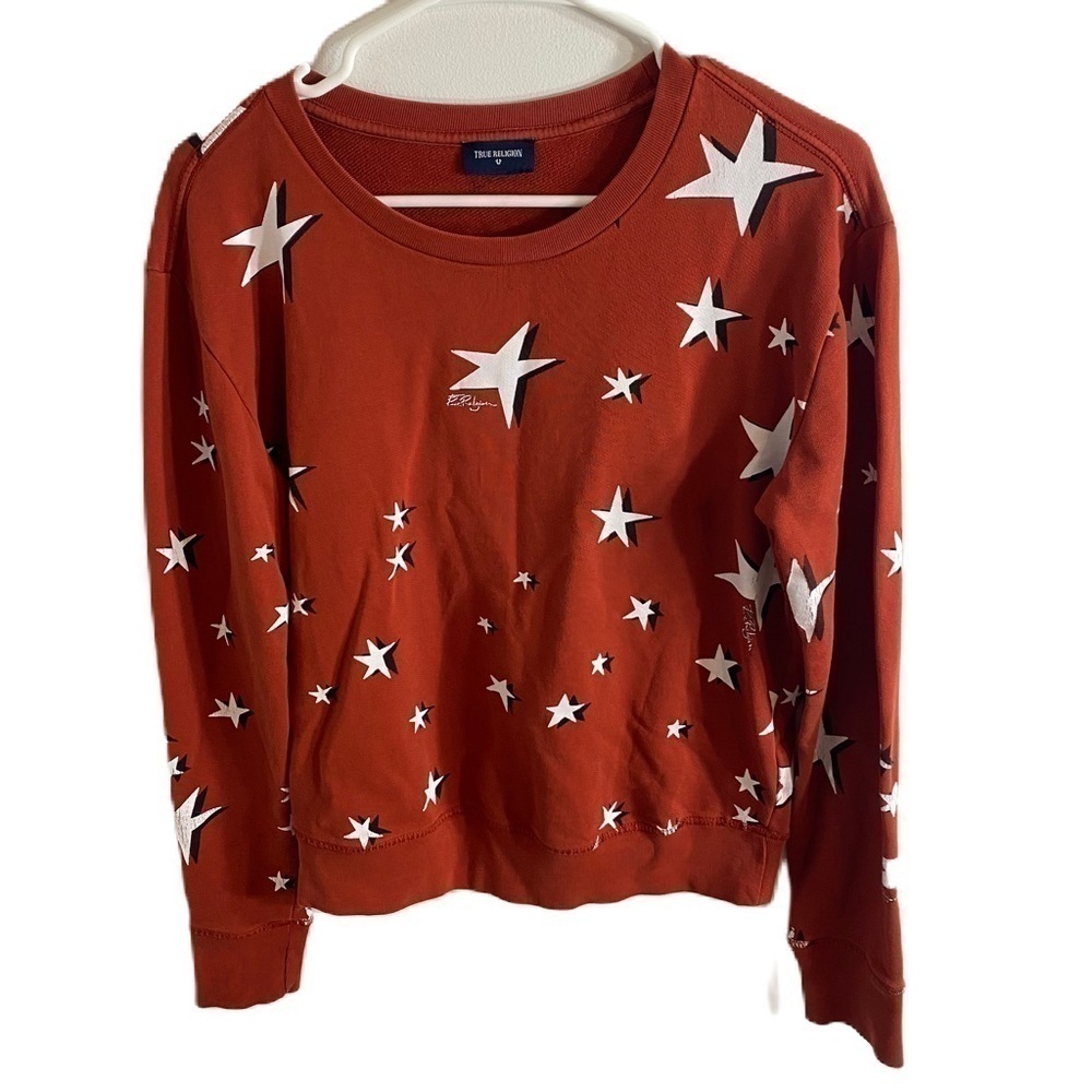 True Religion Burnt Orange Star Sweatshirt Large Pullover Women’s